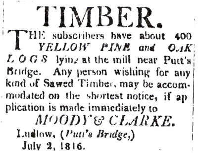 Timber advertisement at the mills in 1816